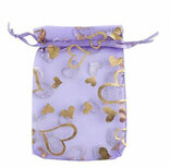 Organza zakjes goud hartjes lavendel zakje 7 x 9 cm