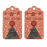 Kerst label 7 x 4.5 cm merry christmas kerstboom en sneeuw 10 stuk