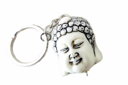 Boeddha hoofd sleutelhanger wit
