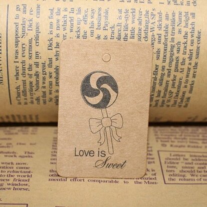 Kraft label rechthoek love is sweet 4 x 6 cm 10 stuks