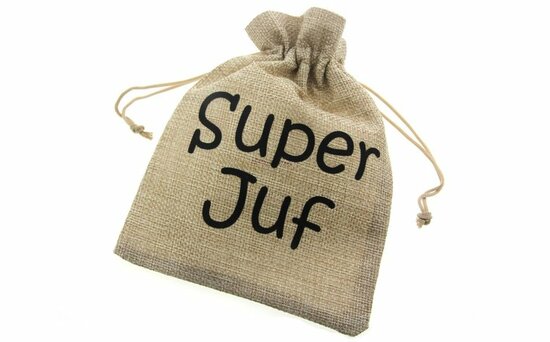 Jute zakjes super juf 13 x 18 cm