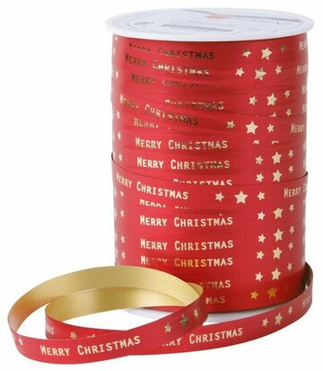 Krullint merry christmas met ster rood goud print 10 meter
