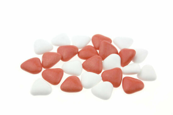 Bruidssuiker hartvormig mini mix wit rood