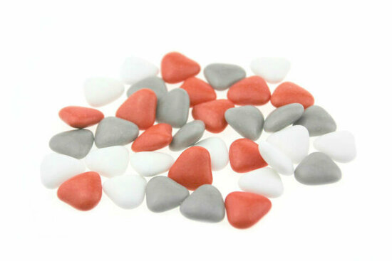 Bruidssuiker hartvormig mini mix wit rood grijs
