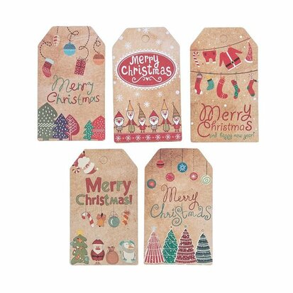 Kerst label 7 x 4.5 cm mix merry christmas 10 stuks