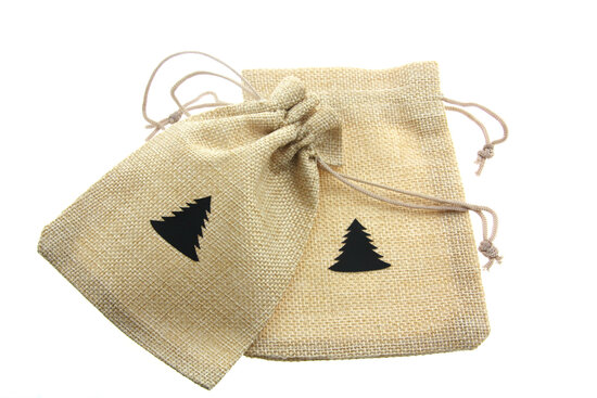 Jute zakjes 9.5 x 13.5 cm kerstboom zwart