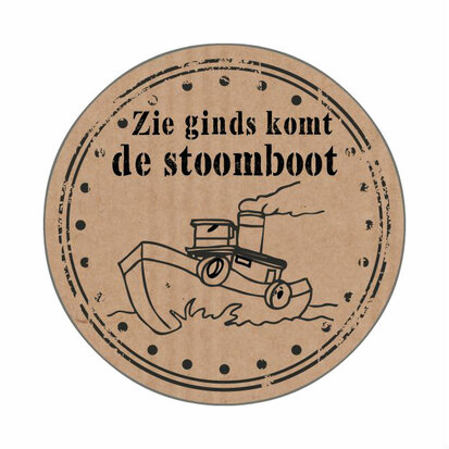 Ronde kraft stickers zie ginds komt de stoomboot