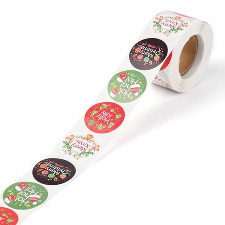 Ronde stickers kerst kleuren mix met tekst 10 stuks